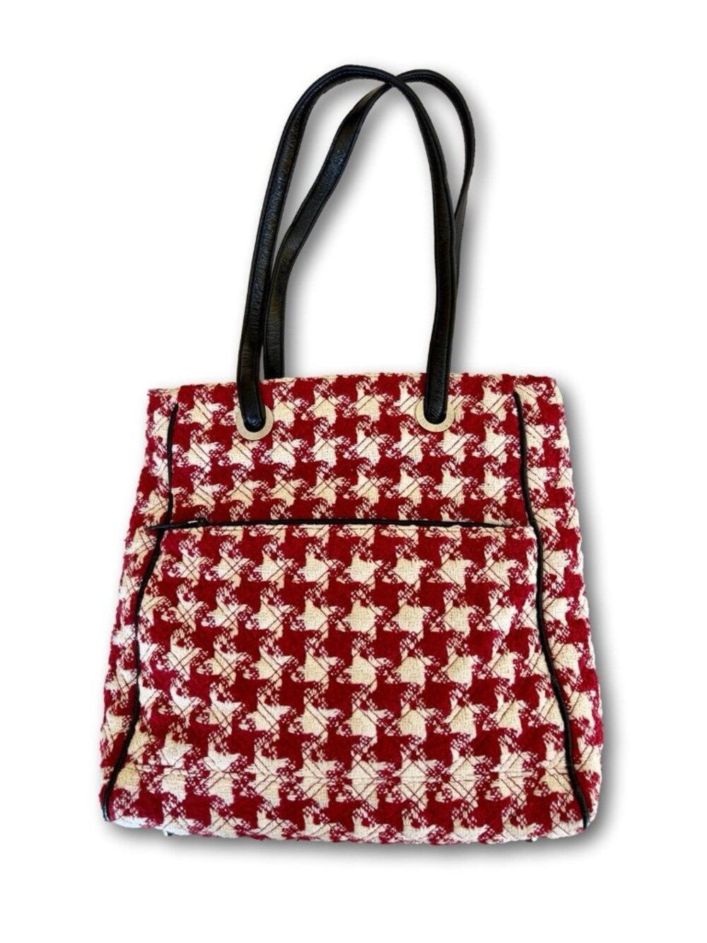 Vintage Vera Bradley Red Houndstooth Tote Bag Handbag Purse Plaid Quilted Tweed